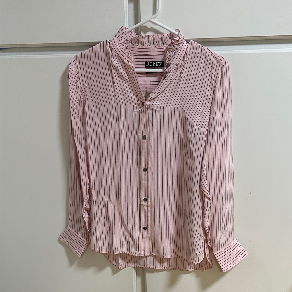 J. Crew Women's Pink Striped Silky Viscose Button Down Shirt 2 NWT